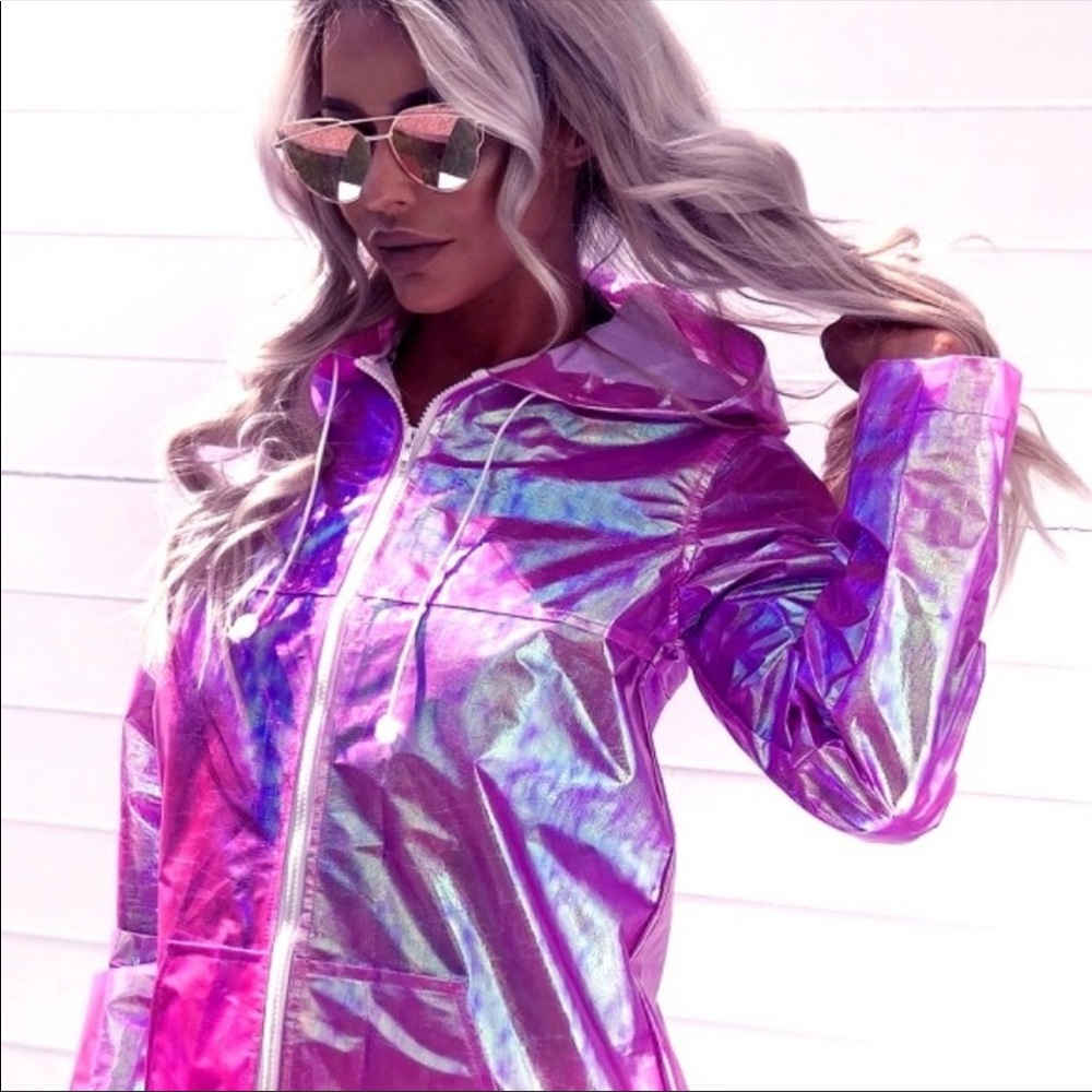 Zip Front Iridescent Pink Rain Jacket